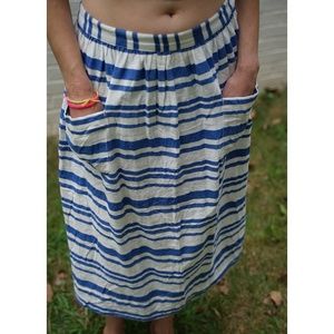 Levi's Blue Striped Midi Skirt w/ Pockets Linen